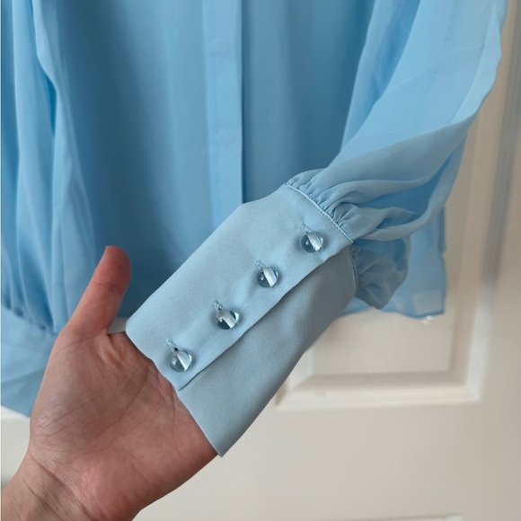 Alexia Admor NWT Womens 6 Zayn Blouson Sleeve Sheer Blouse Halogen Blue - Picture 7 of 11